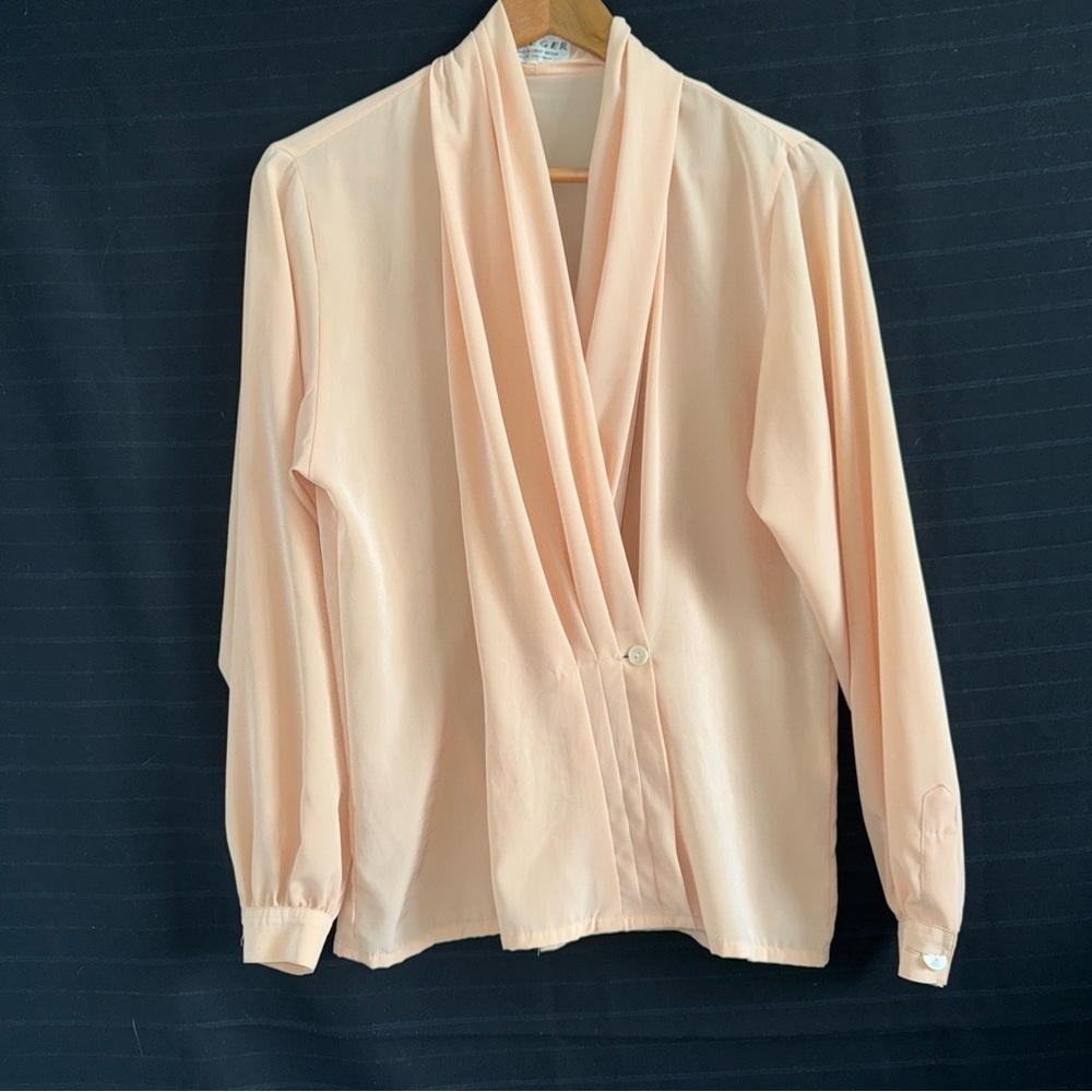 Vintage Jaegar Womens Drape V-Neck Long Sleeve Blouse Shirt Small 34 Britain